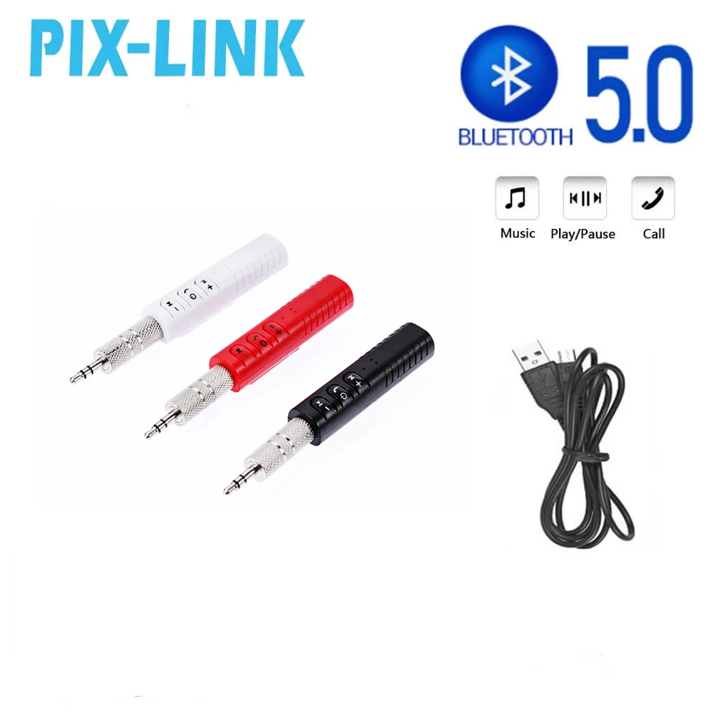 PIx-linkWireless BT Compatible 5.0 Receiver Transmitter Adapter 3.5mm Jack For Car Music Audio Aux Headphone Reciever Handsfree