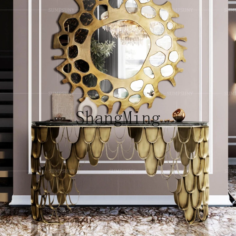 

FG light luxury marble entrance table Entry end view table Modern high-end art stainless steel entrance table