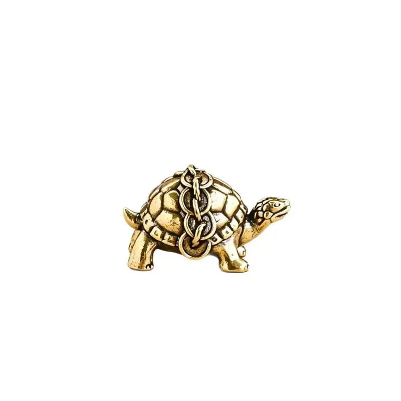 Solid Brass Mini Turtle Figurine Vintage: Tea Pet Decor Desk Table Micro-Landscape Fengshui Ornament