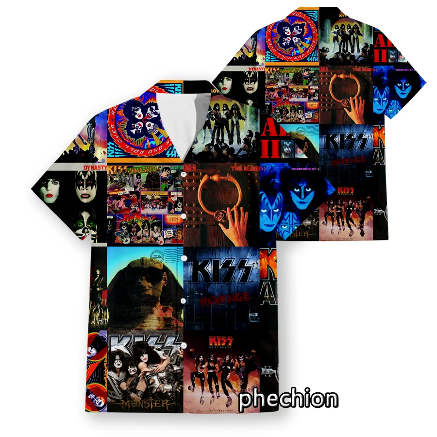 

phechion Summer Mens Short Sleeve Beach Shirts Casual Kiss Band 3D Printed Shirts Plus Size S-5XL Fashion Men Tops U30