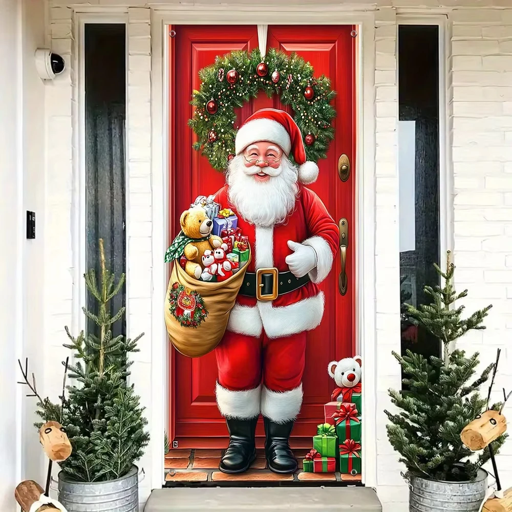 Christmas Banner Large Size Decorative Door Banner Gift Bag Banner Polyester For Christmas Party Home Decoration Photo