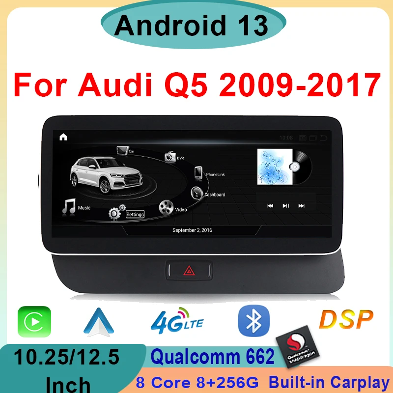 Android 13 Qualcomm 662 Drahtlose Carplay Auto Auto Radio Für Audi Q5 2009-2017 Stereo DSP 4G multimedia-Player GPS Navigation WIFI