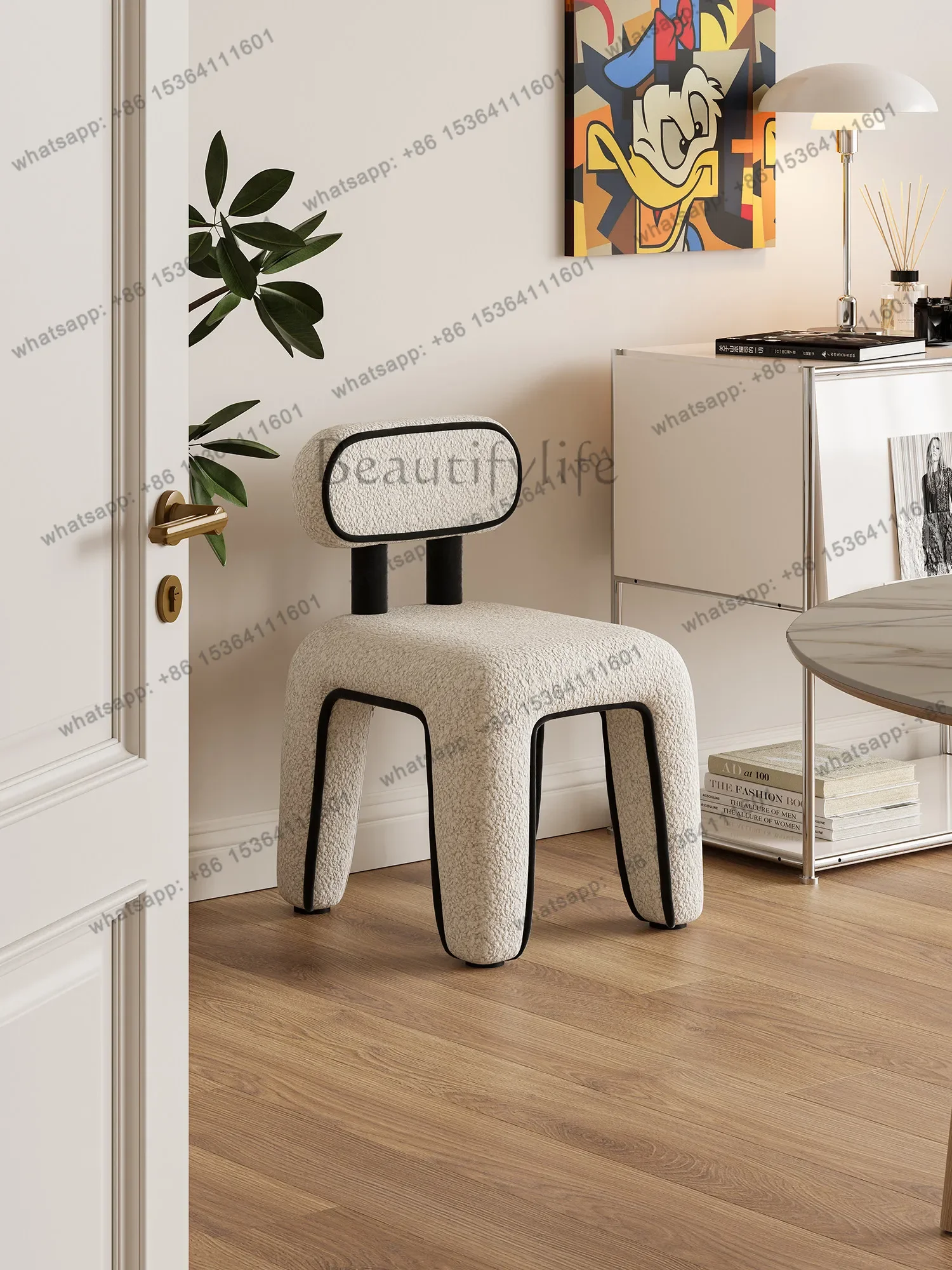 yj7 Creative Comic Line Backrest Chair Cartoon Cream Wind Dressing Stool Makeup Chair Bedroom Makeup Stool