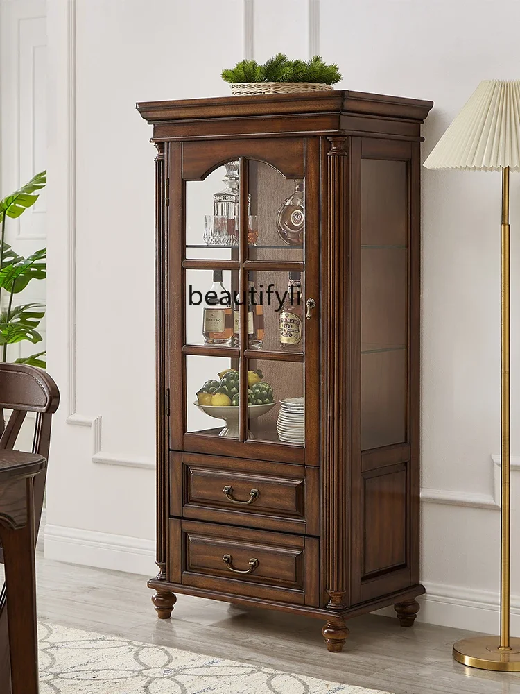 

xzAmerican-Style Solid Wood Wine Cabinet Glass Low Cabinet Simple Living Room TV Side Tea Cabinet European Style