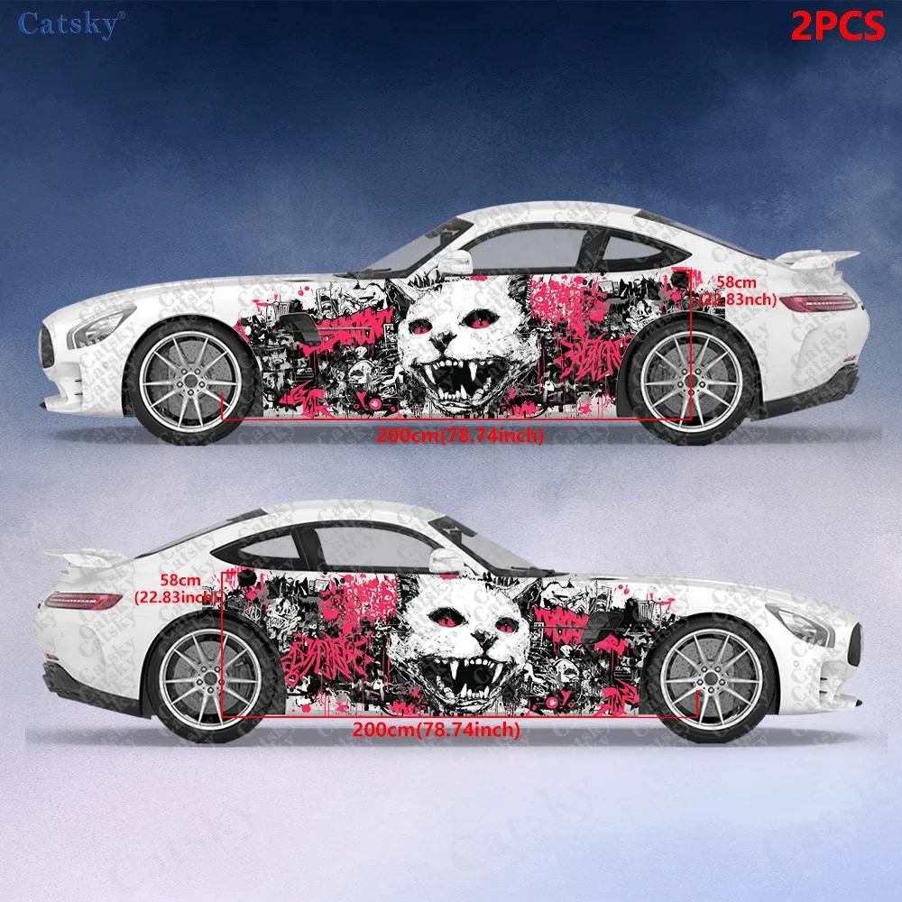 2pcs Crazy Cat Graffiti Splatter Design Sticker, Durable, Fade-Resistant, Easy to Install and Remove - Enhance your vehicle's wi