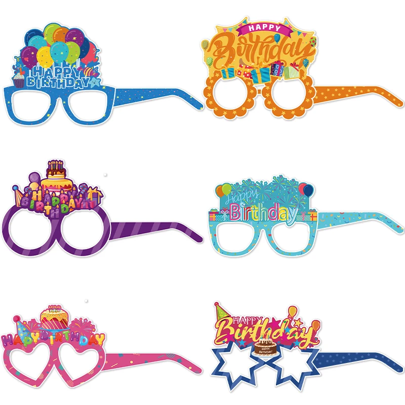 6/12pcs Happy Birthday Paper Glasses Frames Photo Booth Props Baby Shower Boy Girls Birthday Party Decoration Kids Favor Gift