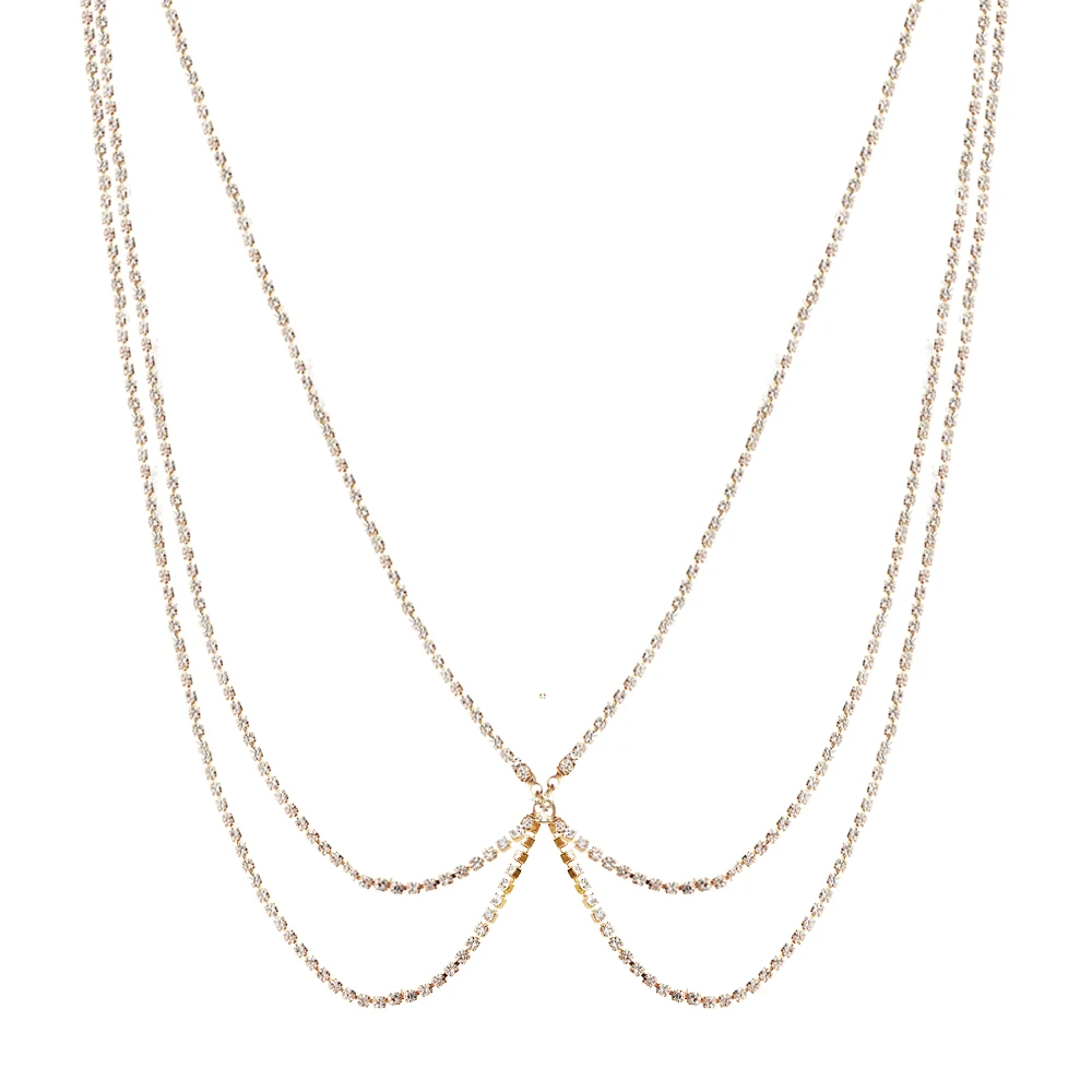 

MinaMaMa Stainless Steel Rhinestone Crystal Tassel Waist Chain For Women Beach Bikini Belly Chain Body Jewelry