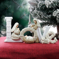 Resin Christmas Nativity Scene Characters Exquisite English Letter Ornaments Home Xmas Party Table Fireplace Ornaments