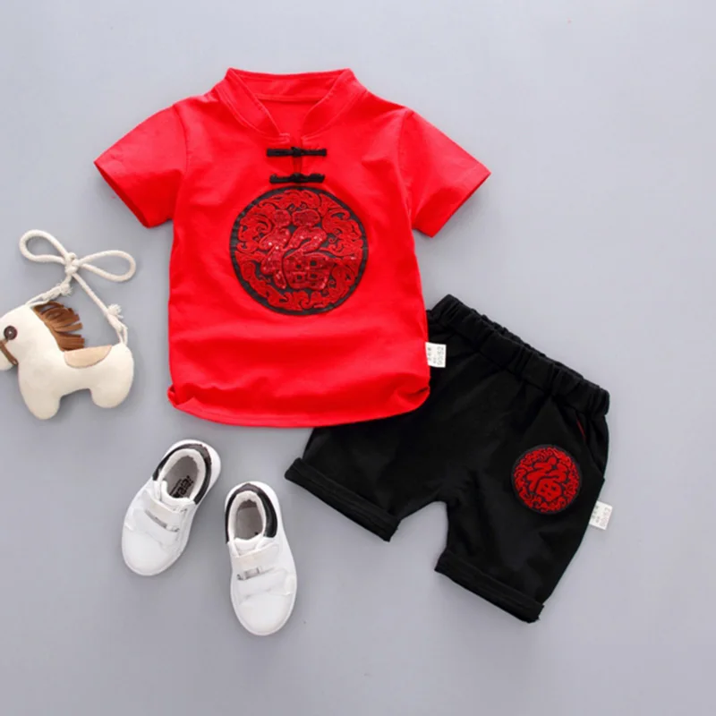 Jlong Chinese Style 0-5 Years Casual Kids Outfits Clothes Sets Toddler Baby Boys Short Sleeve T-Shirt Tops+Shorts