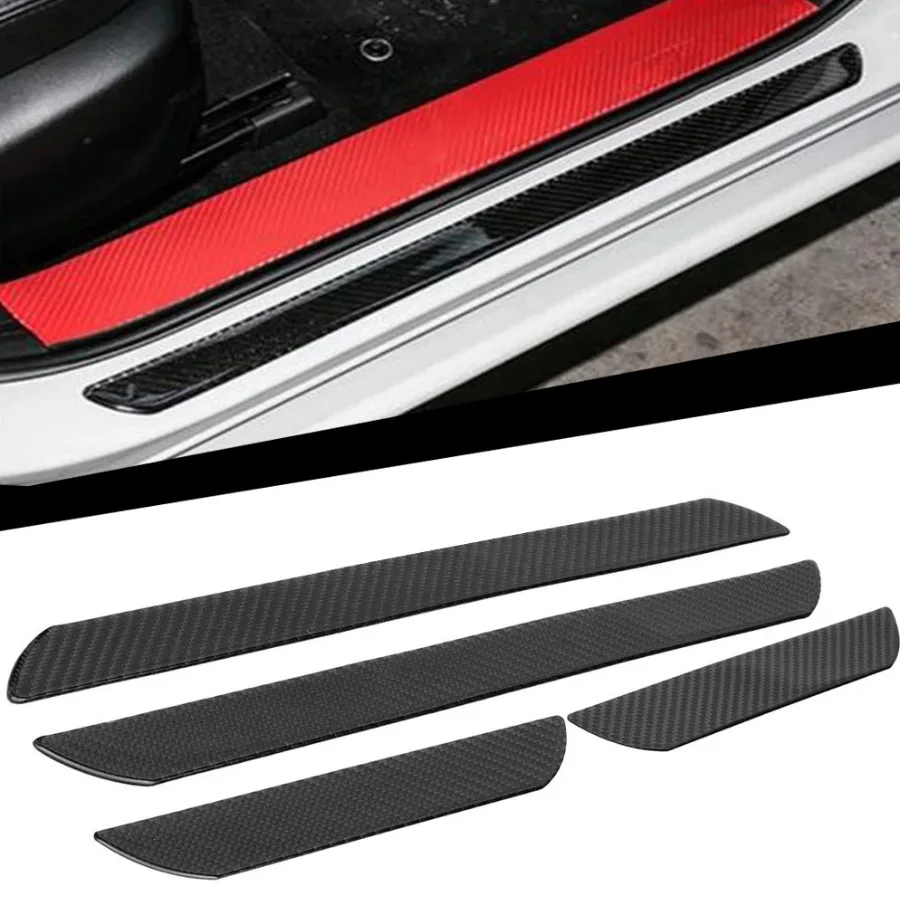 

4x Carbon Fiber Car Door Sill Scuff Plates Guard Tuning Bumper Trim Cover Protective Strip Stickers Car Exterior Accessories