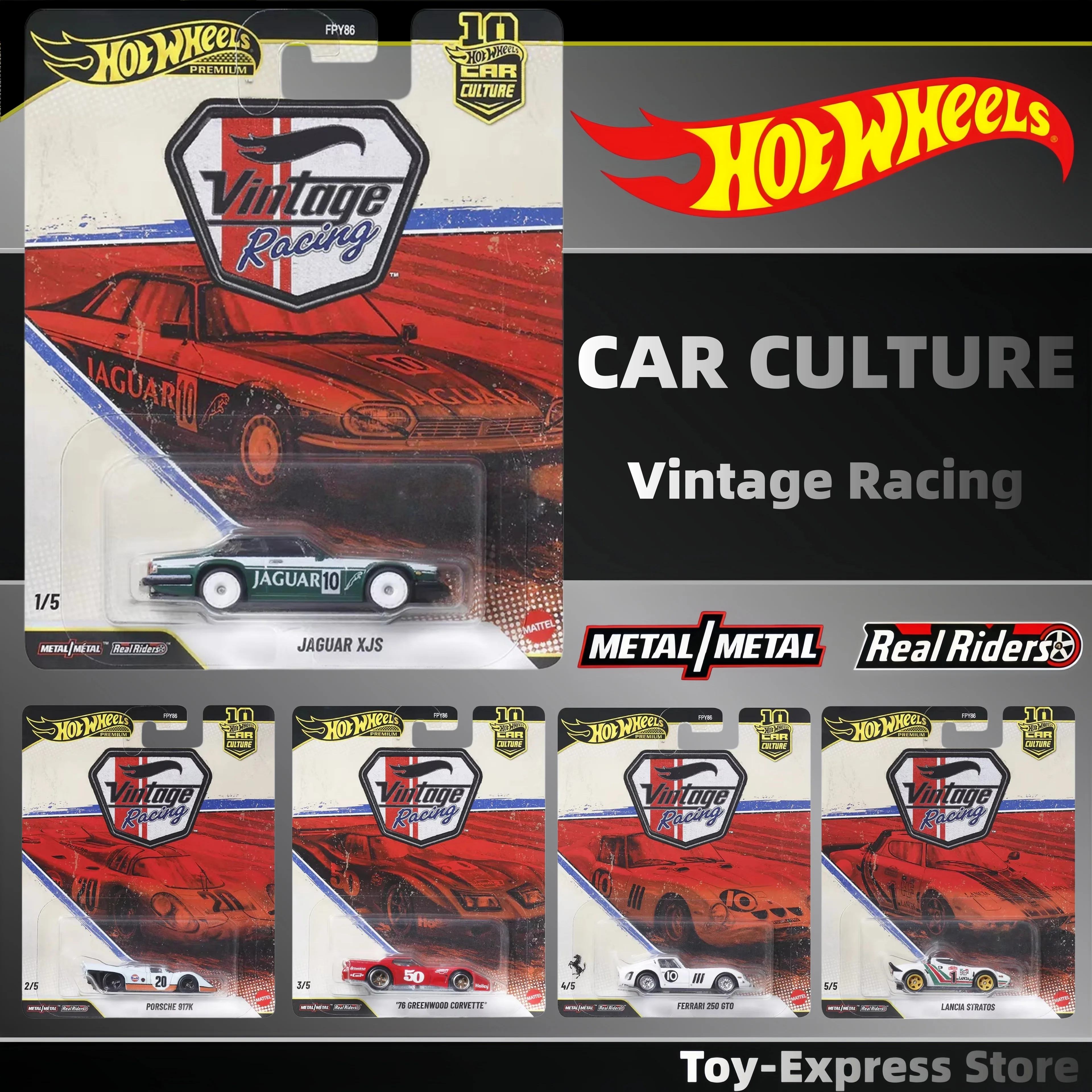 

Коллекционные модели автомобилей Hot Wheels Premium 2026 Car Culture Vintage Racing: Jaguar, Porsche, Corvette, Ferrari, Lancia, масштаб 1:64, подарок для детей
