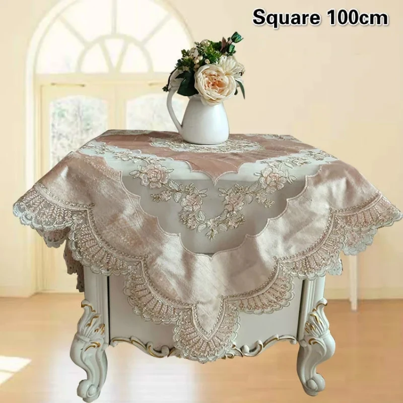 

Square Velvet Lace Embroidery Stitching Beautiful European Tablecloth Furniture Cover Cloth Christmas Wedding Decoration Tapete
