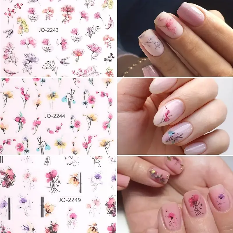 春のネイルステッカー,ホログラフィックインクペイント,葉,転写ステッカー,キラキラデザイン,マニキュア装飾,9個
