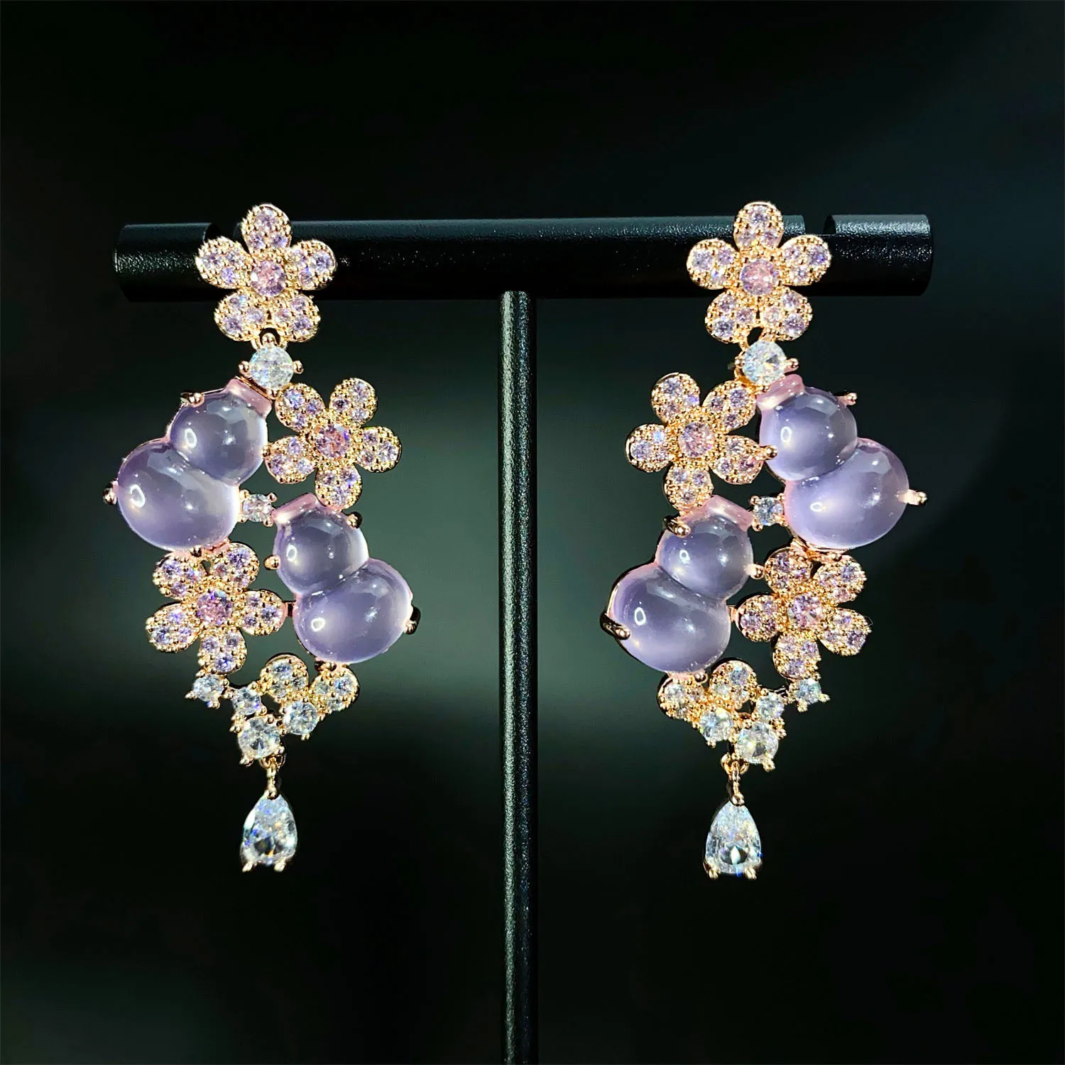 

Whitening attract wealth agate gourd fashion jewellery set flower pendant earrings for women wedding daily party prom gift E249