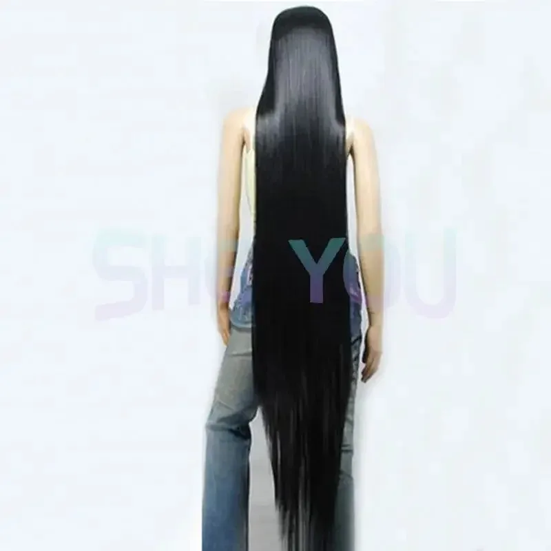 sisi 2233200cm/79 150cm/59" 120cm/47" 100cm/39" 80cm/32 pulgadas Peluca de cosplay larga y recta negra resistente al calor C