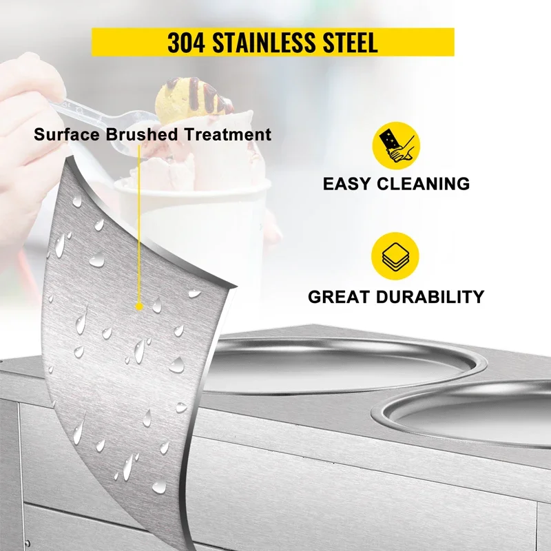 Edelstahl Doppel Topf Gebratene Eis Schrank Typ Eis Rolle Multifunktionale Rühren Friteuse