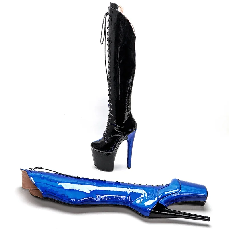 Leecabe-Bottes de danse à talon haut et plate-forme, mélange de couleurs, noir, bleu, pôle ylène, strip-teaseuse, 20cm, 8 pouces