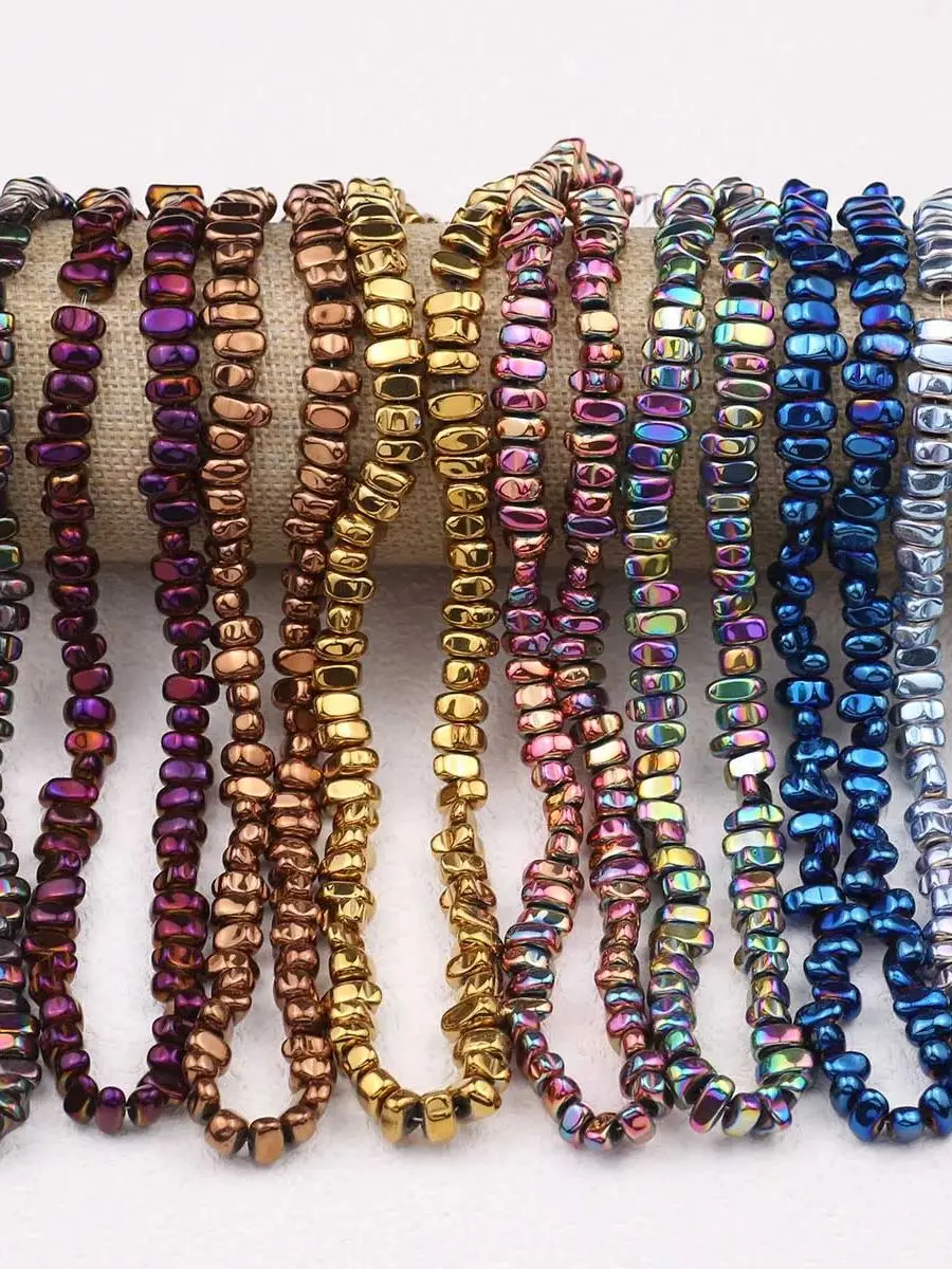 AliExpress wlyees 4-8mm WLYeeS Gravel Stone beads Irregular Gold Colour Hematite  small Spacer Loose Bead for Jewelry bracelet Necklace Making DIY