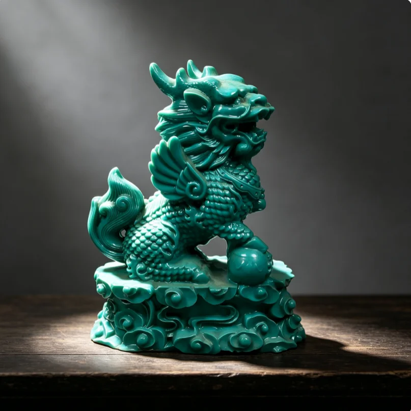 Chinese Natural Turquoise Hand-carved Exquisite kylin Statue