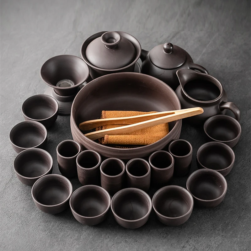 

Чайный сервиз с фиолетовым песком кунг-фу для дома, гостиной, японская простая чашка, чайник, чайные чашки, чайная церемония утечки чая