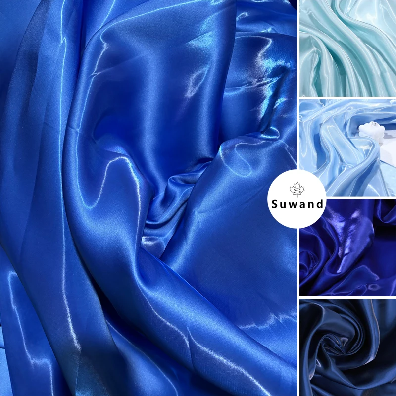 Navy Blue Glossy Metallic Liquid Satin Fabric Water Gloss Satin for Wedding Dress Suit Clothing DIY Photographic Background