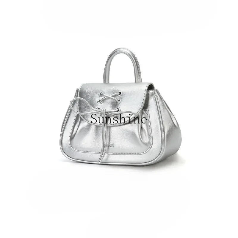 College silver chain backpack female college student commuter bag