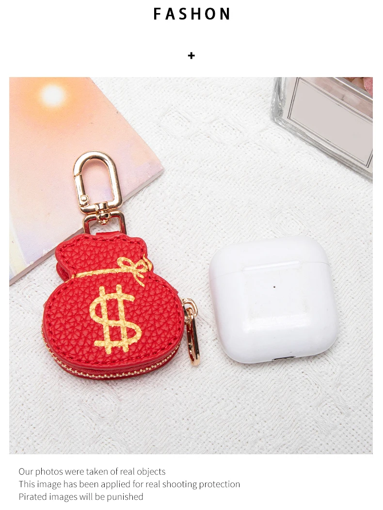 Creative Red Money Bag Pattern Coin Purse PU Leather Cute Panda Keychain Pendant Mini Storage Bag Small and Exquisite Girl's Gif