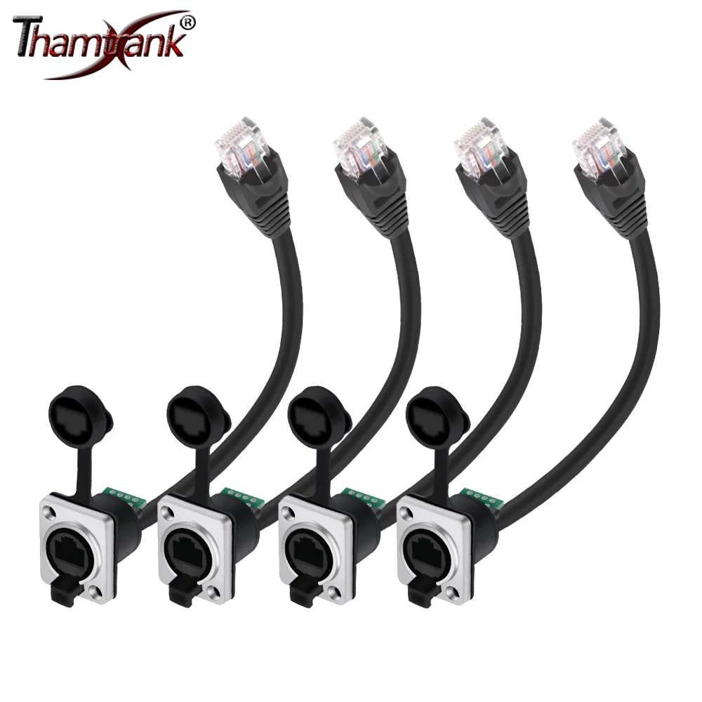 1PC Zinc Alloy PA6 plastic copper contact Connector RJ45 male to female 15cm cable connector 8p8c Waterproof Panel