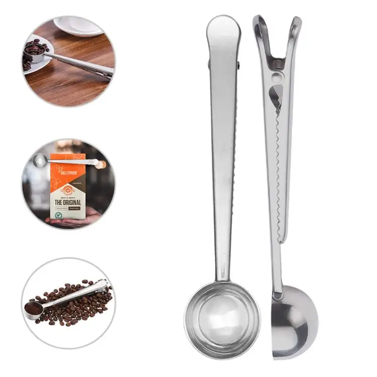 500pcs Coffee Spoon Stainless Steel Kitchen Supplies Scoop With Bag Seal Clip Coffee Measuring Spoon SN4290