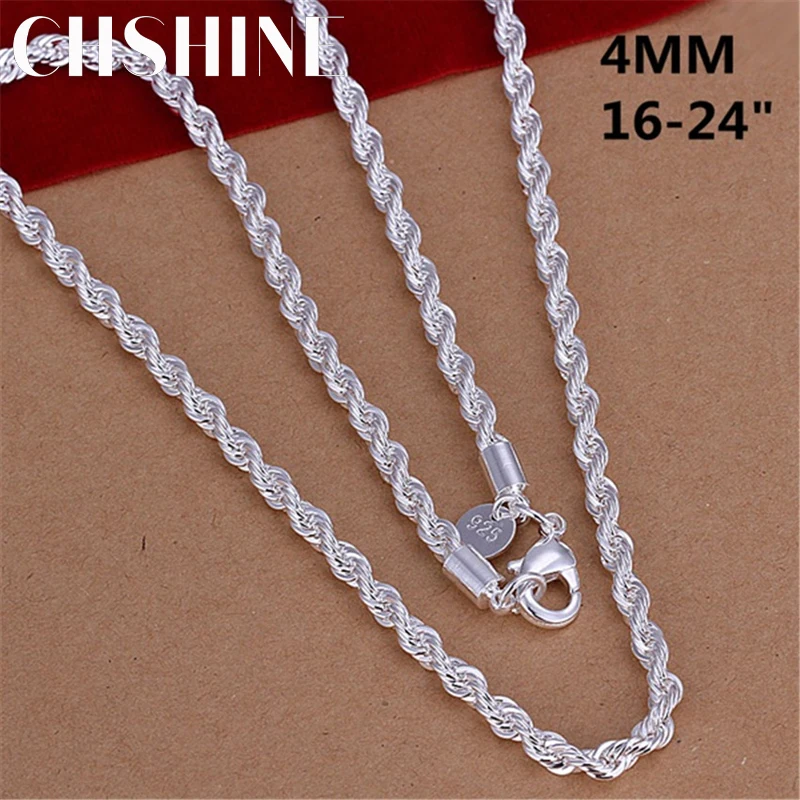 

CHSHINE 16-24inch for women men Beautiful fashion 925 Silver charm 4MM Rope Chain Necklace fit pendant high quality jewelry