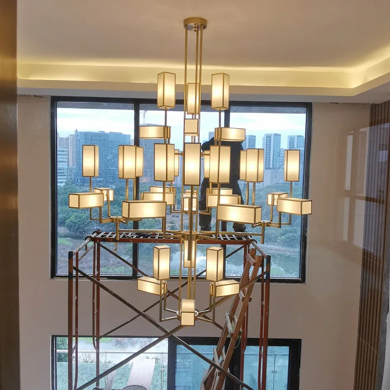 new Chinese style chandelier wind duplex building restaurant villa hollow atmosphere hotel lobby restaurant eleva