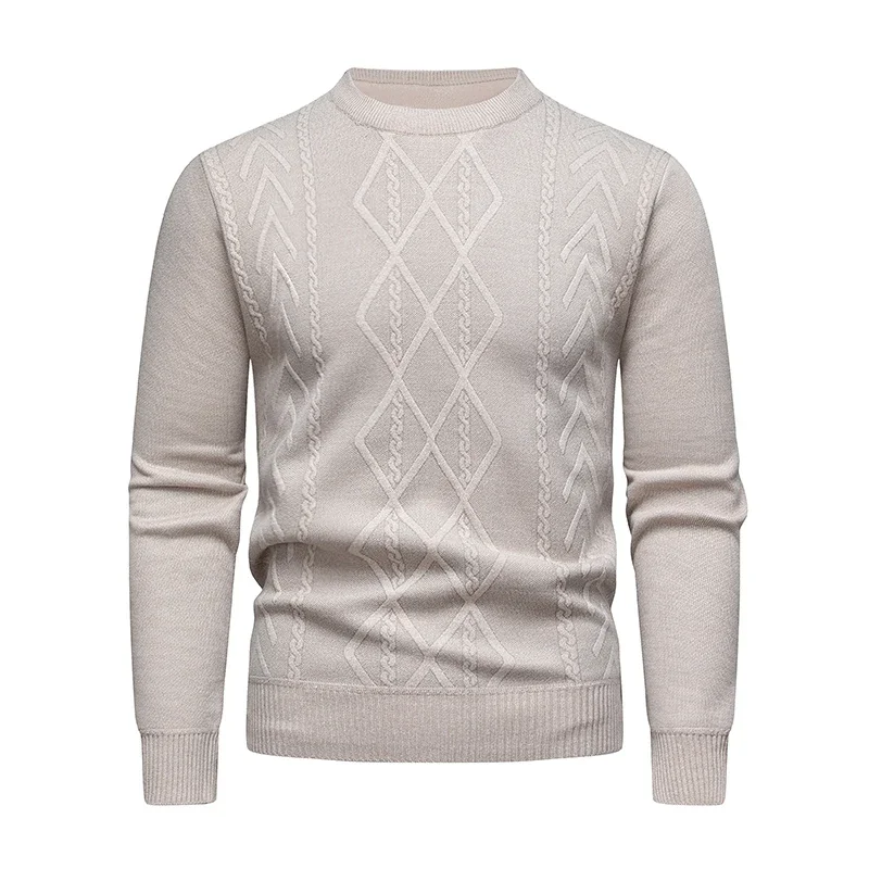 

Men's Casual Sweater 2025 round Neck Long Sleeve Knitted Diamond Pattern Fashion Versatile Top
