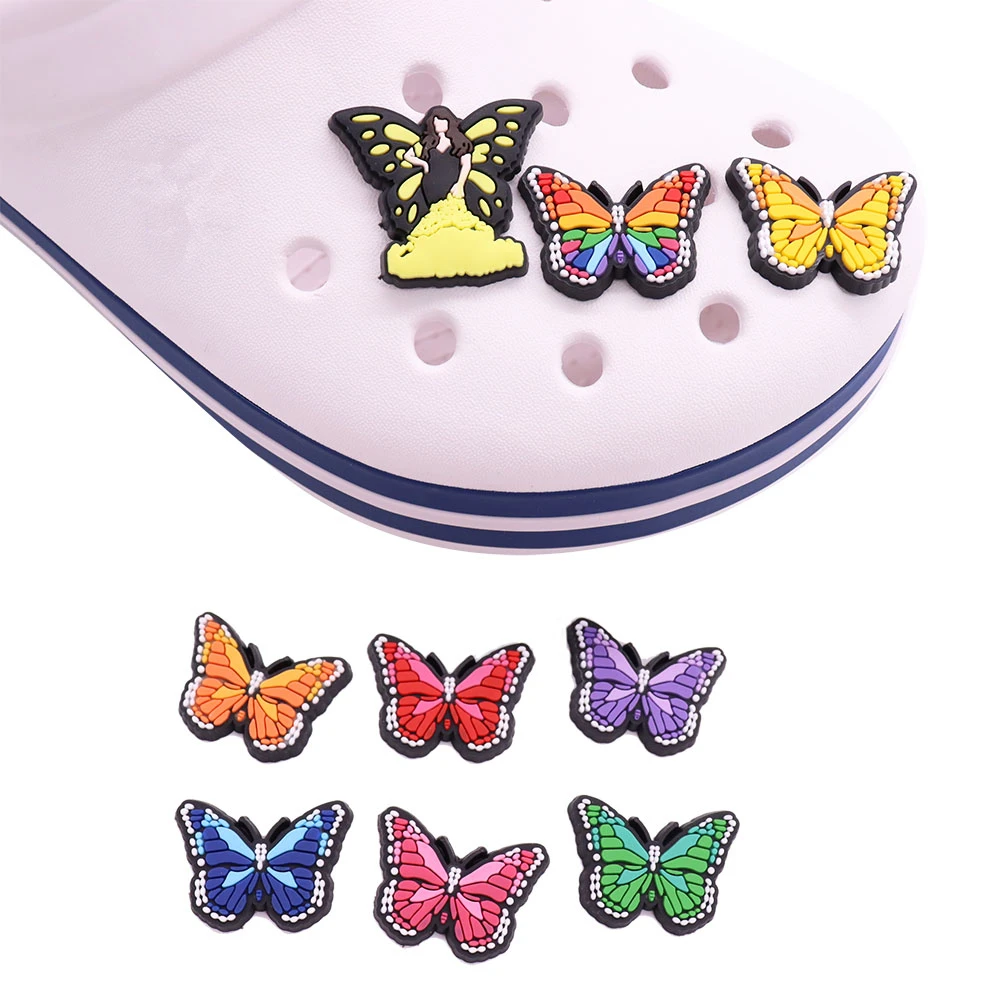 1-9pcs PVC Colorful Butterfly Girls Garden Shoes Accessories Pretty Shoe Decorations Fit Children Bracelet Charms