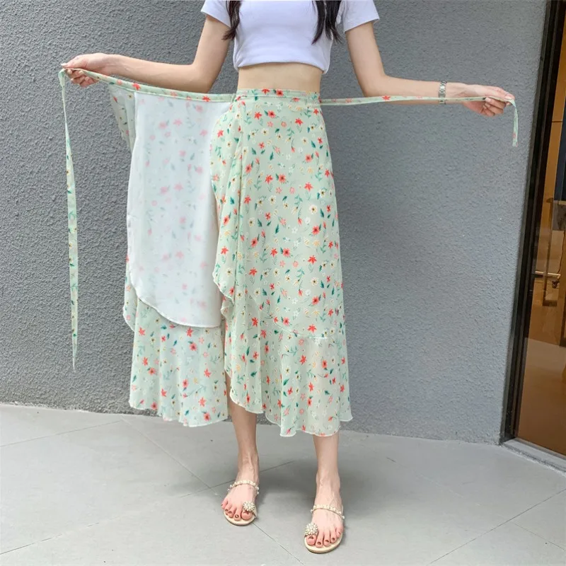 

Цельная юбка миди с цветочным кружевом и высокой талией для женщин, облегающая, с разрезом, драпированная, солнцезащитная