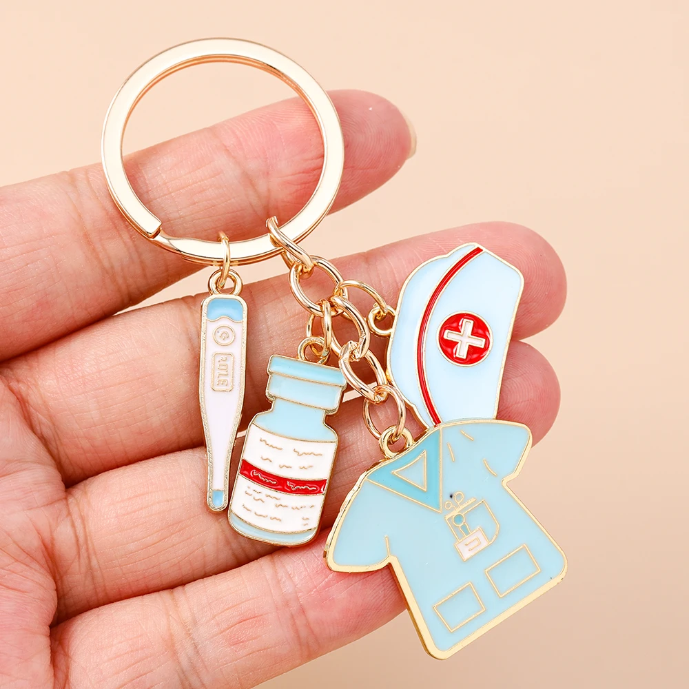 Aihua Emaille Ärzte Schlüsselanhänger Medizinische Stethoskop Spritze Krankenschwester Hut Schlüsselanhänger für Frauen Mädchen Handtasche Anhänger Schmuck Geschenke – Detail 2