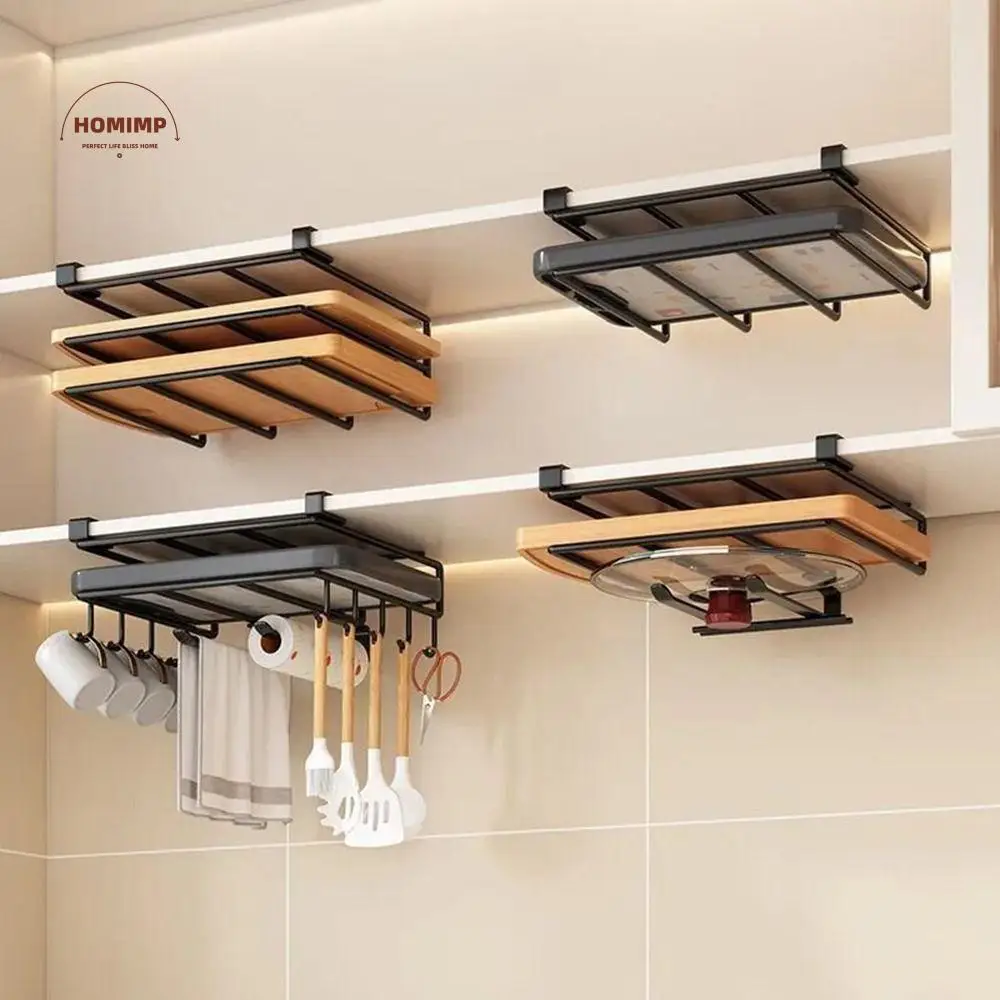 

Sainless Steel Cutting Board Pot Cover Holder Large Capacity Space Saving Pot Lid Storage Rack High Load-bearing with Hooks