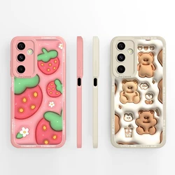 Cute Little Bear Funda For Samsung Galaxy M35 A35 5G Case Pink Strawberry Pattern Shockproof Silicone Soft For Galaxy M 35 Capas