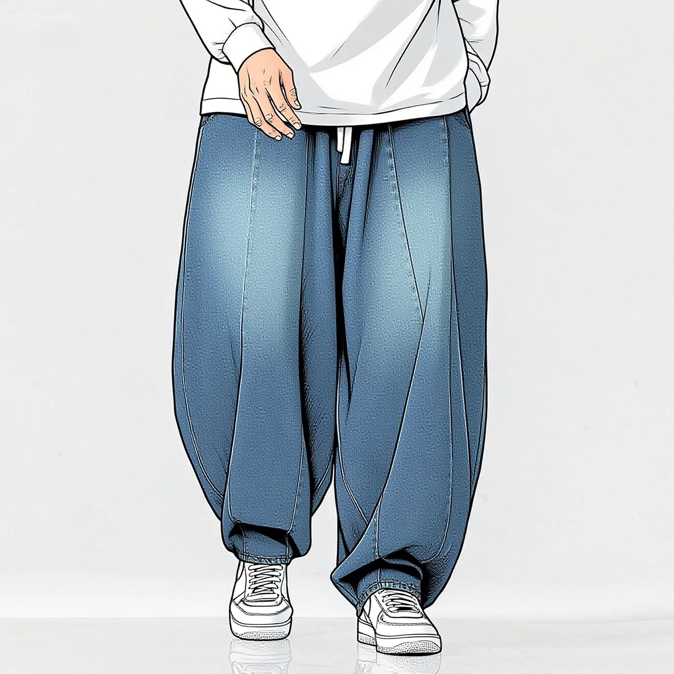 

Мужские повседневные брюки в японском стиле, джинсы, модные свободные мужские брюки-фонарики в стиле хип-хоп, уличная одежда, мужские джинсовые широкие брюки большого размера