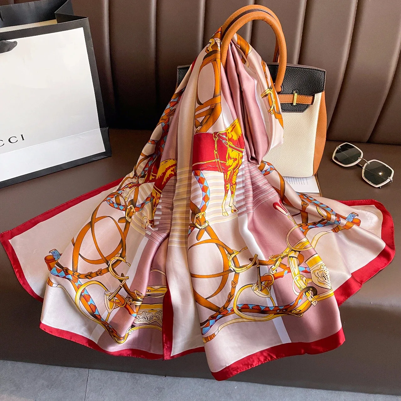 Brand Designer Silk Scarf Female Foulard Bandana Long Shawls Wraps Winter Neck Scarves Pashmina Lady Hijab Luxury New