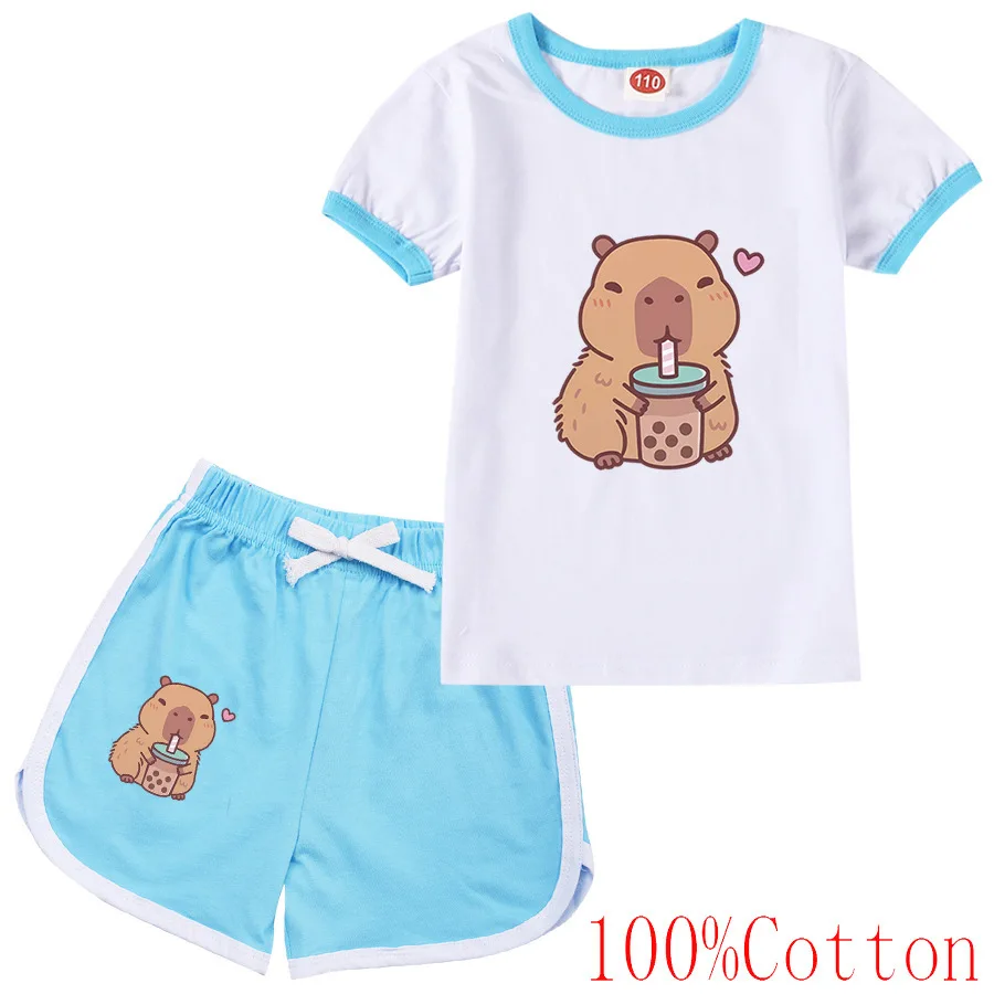 Nette Capybara Cartoon Kleidung Baby Mädchen Kurzarm T-shirt + Shorts 2Pcs Sets Kind Boutique Outfits Kinder Kleidung Jungen pyjamas