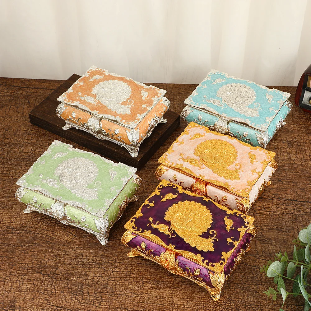 

Vintage Peacock And Floral Pattern Jewelry Box for Women Girls Antique Treasure Chest Box Jewelry Storage Box for Wedding Rings