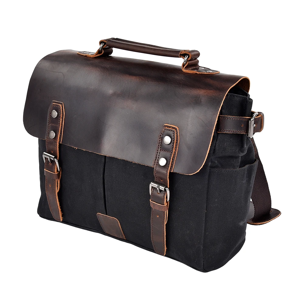 Vintage Men's Briefcase Laptop Messenger Bag Crazy Horse Leather Handbag Cowhide Retro Casual Style Motorcycle Side Bag
