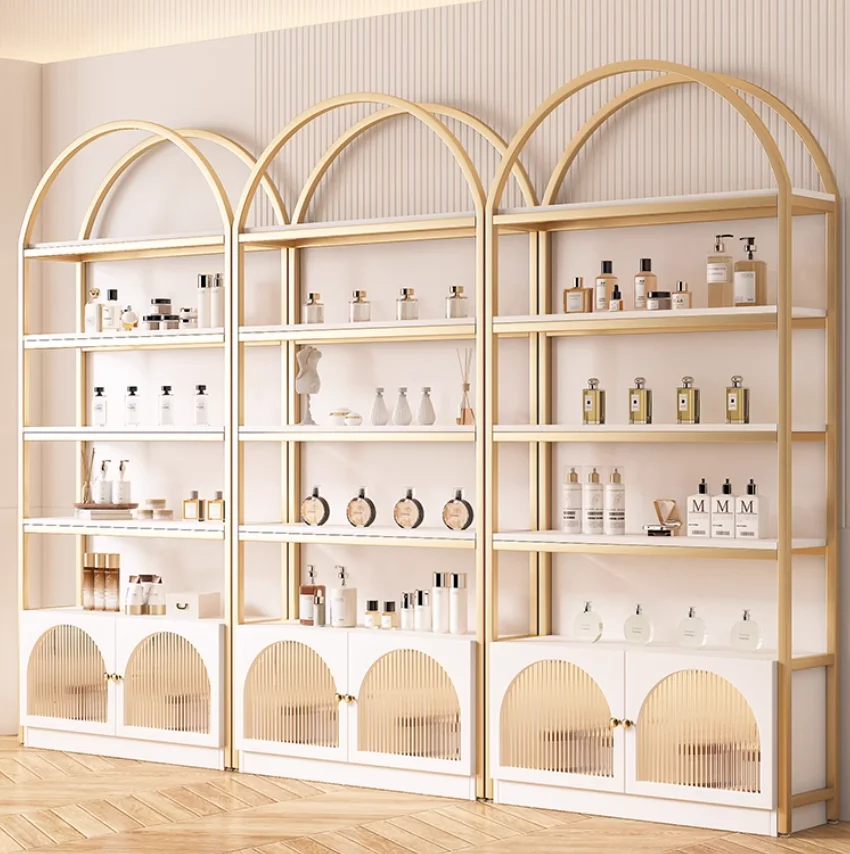 

Cosmetics display cabinet products Beauty salon Nail display cabinet samples Glass shelves multi-layer skin care products