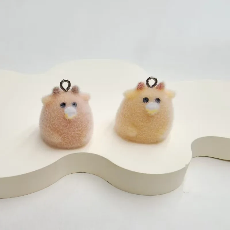 20pcs 3D Cartoon Flocking resin Animal charms cute Chubby frog cattle Pendants for Bag Keychains DIY crafts Jewelry making