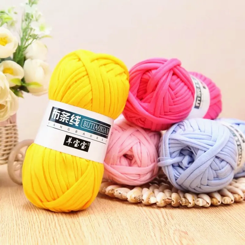 100g Thick Yarn Super Soft Colored Cloth Fabric Strip Yarn For Hand Knitting Woven Bag Carpet Basket DIY Hand-knitted Material