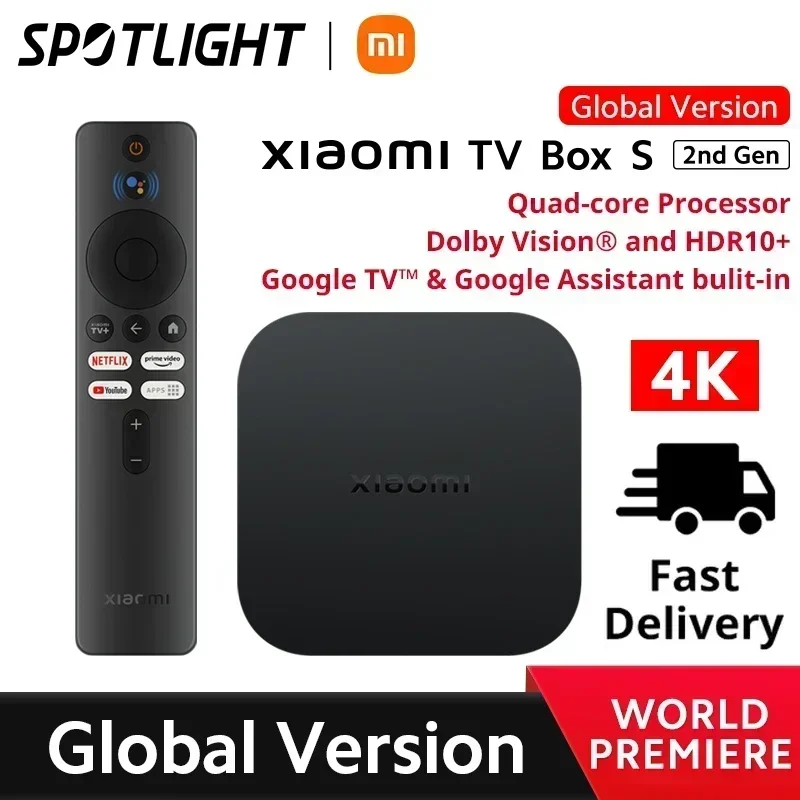 [World Premiere] Global Version Xiaomi Mi TV Box S 2nd Gen 4K Ultra-HD Quad-core Processor Dolby Vision HDR10+ Google Assistant