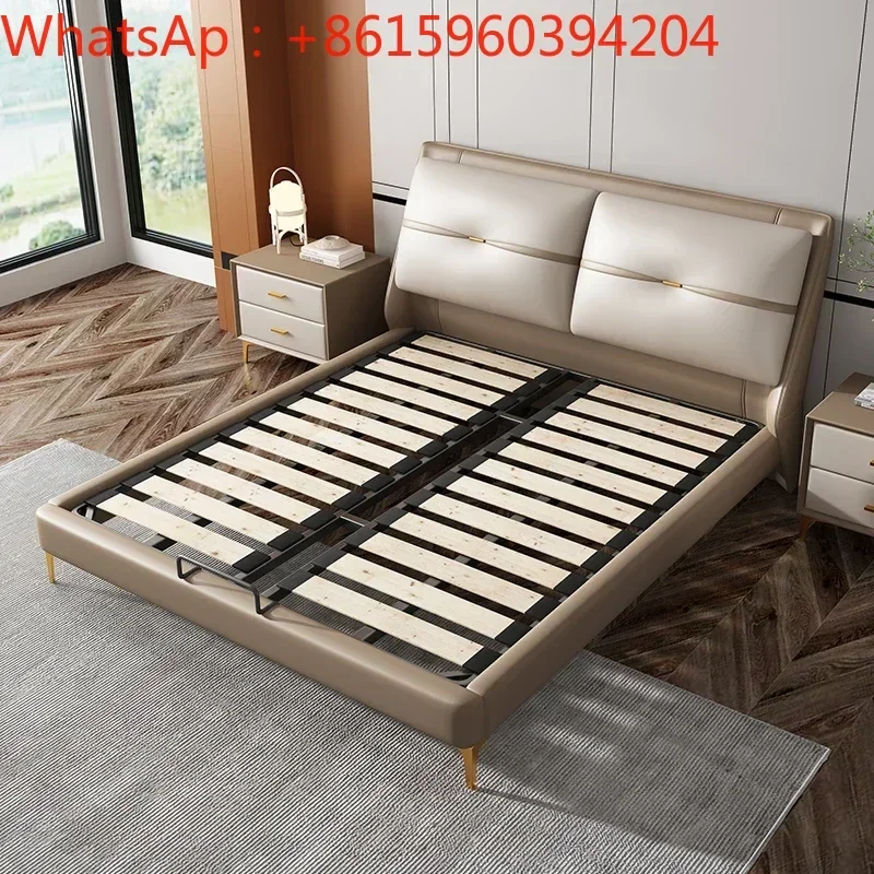 

Italian luxury soft bed Modern simple solid bed 1.5m wedding leather bed double main