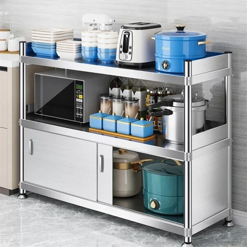 & Floor-standing Multilayer Stainless Steel Kitchen Cabinets Push-pull Storage Rack with Fence Storage Rack Home Kitchen Furnitu