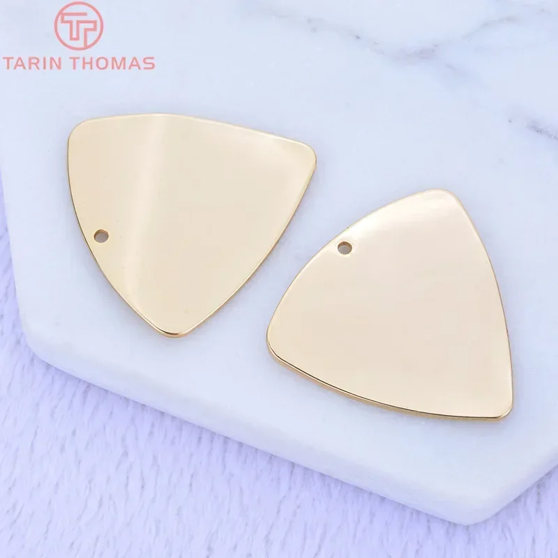 (1507)6PCS 26x26MM 24K Gold Color Plated Brass Glossy Triangle Charms Pendants High Quality DIY Jewelry Making Findings