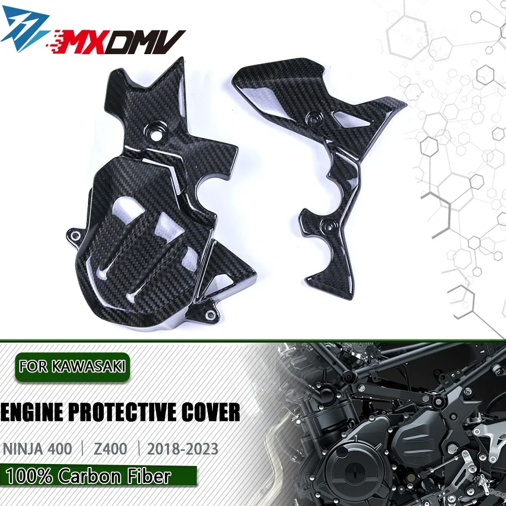 Motorcycle Accessories Sprocket Cover and Right Side Engine Surround in 100% Carbon Fiber for Kawasaki Ninja 400 2019-2023